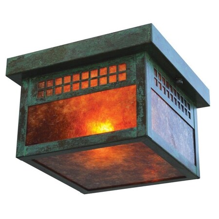 Arroyo Craftsman 8" Glasgow Flush Ceiling Mount, Raw Copper, Amber Mica Glass GCM-8BC-RC
